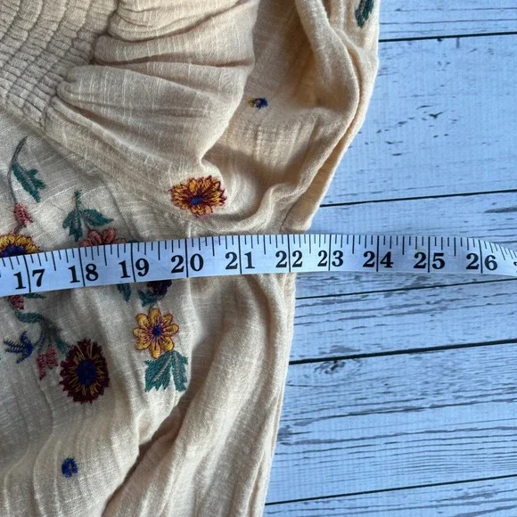 Free People Embroidered Peasant Cottagecore Hippie Cream Floral Boho Top Large - Picture 9 of 9